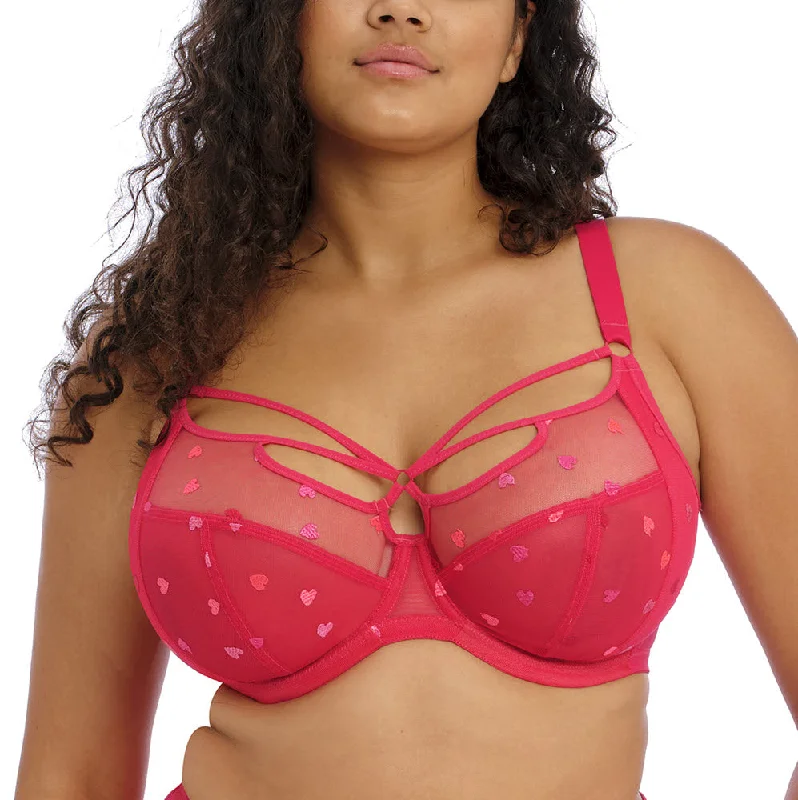 Comfortable Cotton Lingerie for Women  Elomi Sachi Red Confetti Hearts Unlined Plunge Strappy Bra 4353