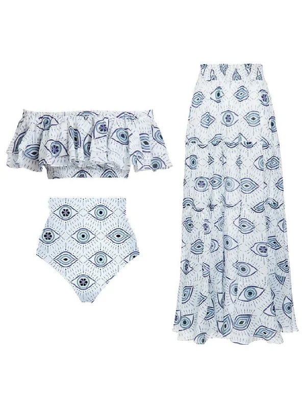 Bikini briefs with cut - out details​ Evil Eye Luxe Swimsuit with Skirt