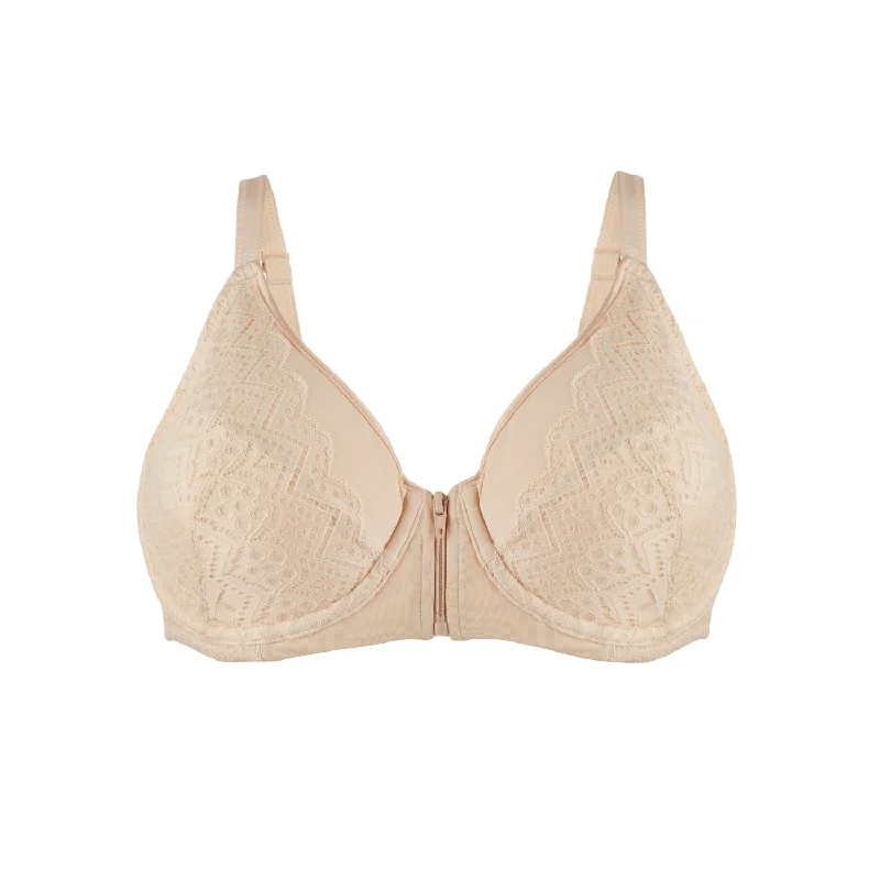 Lightly padded non wired bras for a seamless look Grace - Peach Silk & Organic Cotton Lace Front Zip Wired Bra Lightly padded non wired bras for a seamless look Grace - Peach Silk & Organic Cotton Lace Front Zip Wired Bra