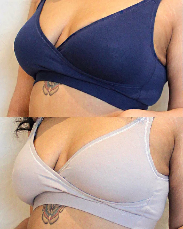 supportive women nursing bra for large busts 2-Way Cotton Nursing Bralette (2 Pack - Navy & Grey) supportive women nursing bra for large busts 2-Way Cotton Nursing Bralette (2 Pack - Navy & Grey)