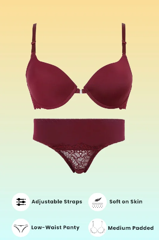 sports bra women bra and panty sets for workouts Maroon Marshmallow Padded Set