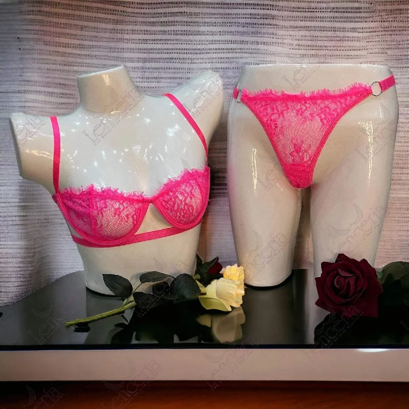 lace trimmed women bra and panty sets Choquante Pink set very sexy (c19)