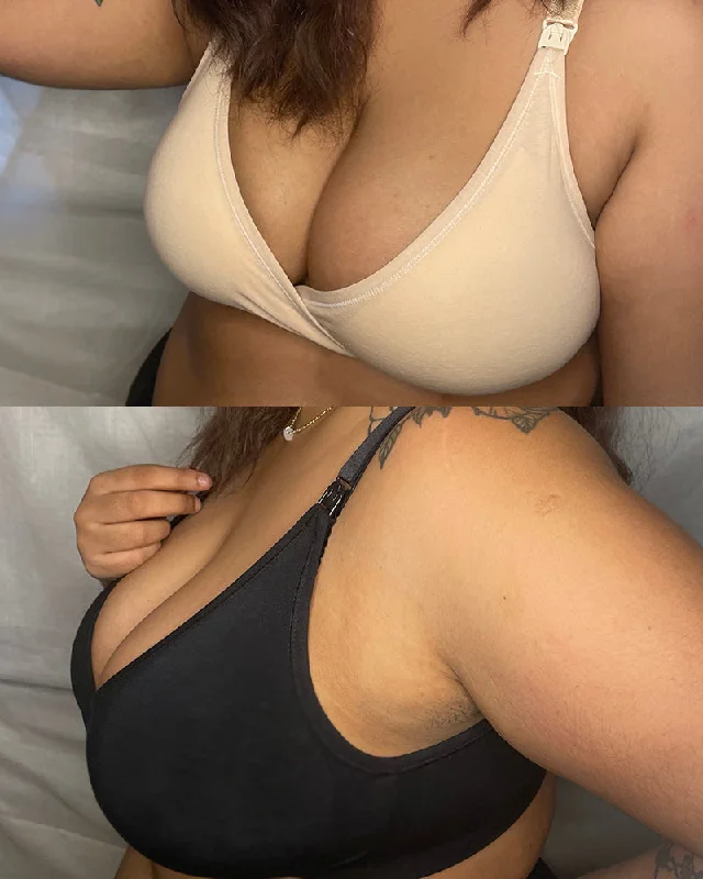 hypoallergenic women nursing bra for sensitive skin 2-Way Cotton Nursing Bralette (2 Pack - Black & Nude) hypoallergenic women nursing bra for sensitive skin 2-Way Cotton Nursing Bralette (2 Pack - Black & Nude)