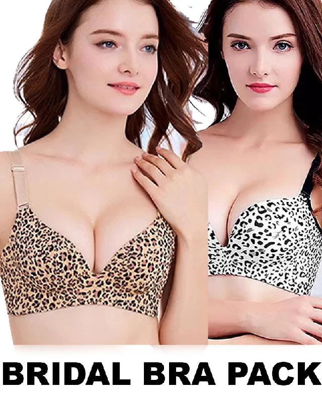 Non wired sleep bras for night time comfort Pack Of 2 Bridal Cheetah Style Bra - Single Padded Non Wired Non wired sleep bras for night time comfort Pack Of 2 Bridal Cheetah Style Bra - Single Padded Non Wired