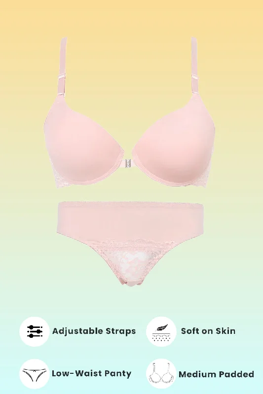 push up bra women bra and panty sets for curves Pink Marshmallow Padded Set