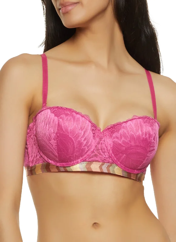Comfortable Cotton Lingerie for Women  Patterned Trim Lace Balconette Bra | Converts to Strapless