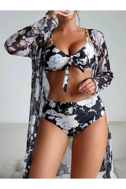 Color - block bikini briefs for a modern style​ Susie Holiday Bikini Set with Cape