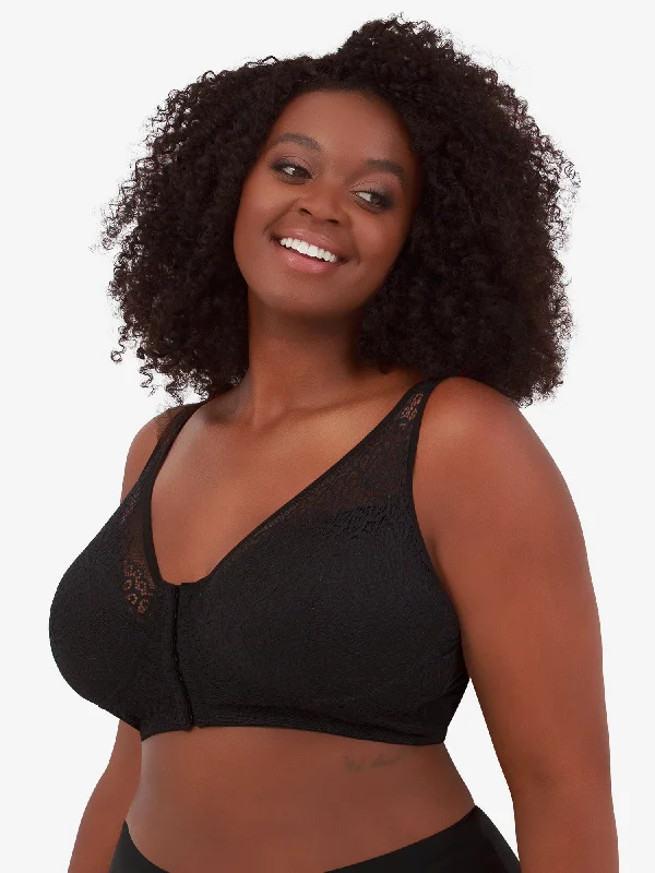 plus size women nursing bra The Nora - Shimmer Support Back Lace Front-Closure Bra