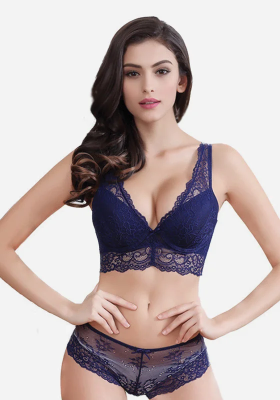 petite women bra and panty sets for a perfect fit Norvena Deep V Lace Bra Set