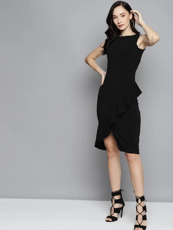 Halter Neck Women Dress to Show Off the Shoulders and Neckline Halter Neck Women Dress to Show Off the Shoulders and Neckline Black One Side Frill Bodycon