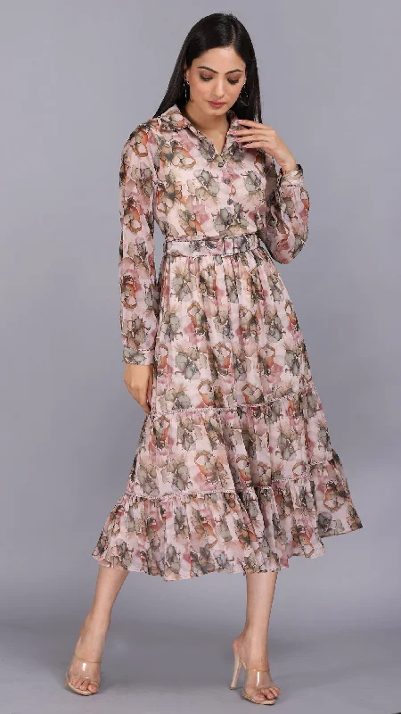 Plus Size Women Dress with a Flattering A - Line Cut for Comfort and Style Plus Size Women Dress with a Flattering A - Line Cut for Comfort and Style Classic printed tiered shirt dress