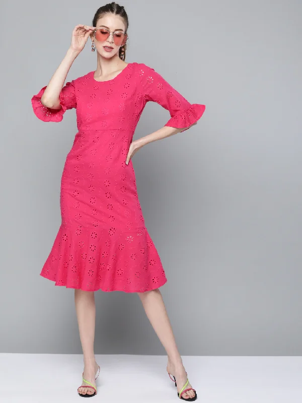 Plus Size Women Dress with a Flattering A - Line Cut for Comfort and Style Plus Size Women Dress with a Flattering A - Line Cut for Comfort and Style Fuchsia Schiffli Frill Hem Midi Dress Plus Size Women Dress with a Flattering A - Line Cut for Comfort and Style Plus Size Women Dress with a Flattering A - Line Cut for Comfort and Style Fuchsia Schiffli Frill Hem Midi Dress