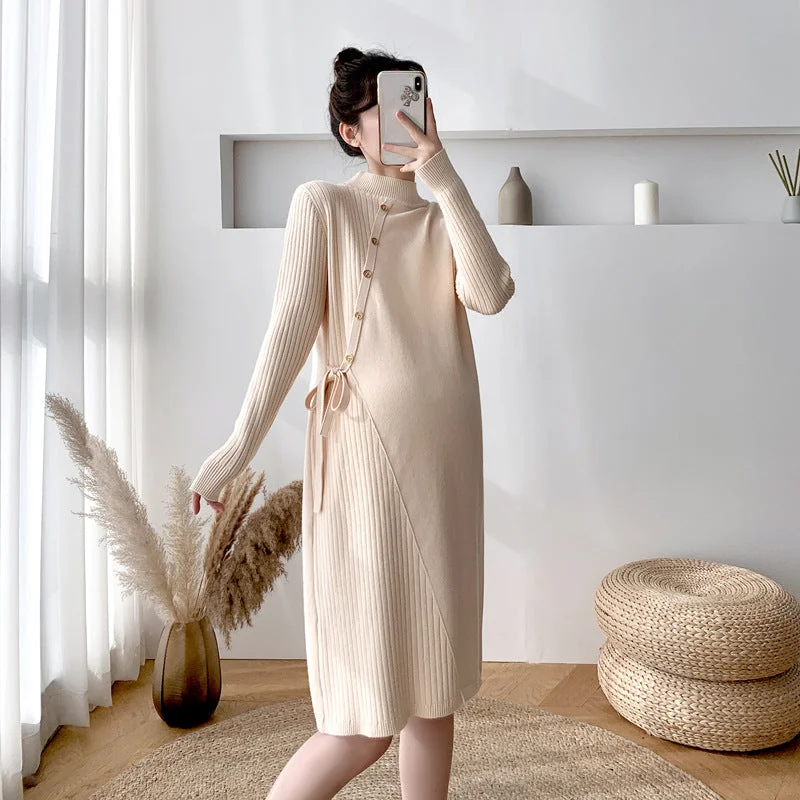 Pleated Women Dress with a Timeless and Elegant Texture Pleated Women Dress with a Timeless and Elegant Texture NiDELL Maternity Dress . Autumn and Winter Turtleneck Sweater Mid-Length Inner Wear Base Shirt Solid Color Loose Knitted Dress