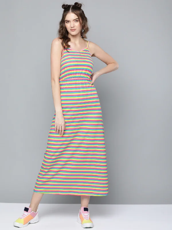Halter Neck Women Dress to Show Off the Shoulders and Neckline Halter Neck Women Dress to Show Off the Shoulders and Neckline Rainbow Stripes Strappy Maxi Dress Halter Neck Women Dress to Show Off the Shoulders and Neckline Halter Neck Women Dress to Show Off the Shoulders and Neckline Rainbow Stripes Strappy Maxi Dress