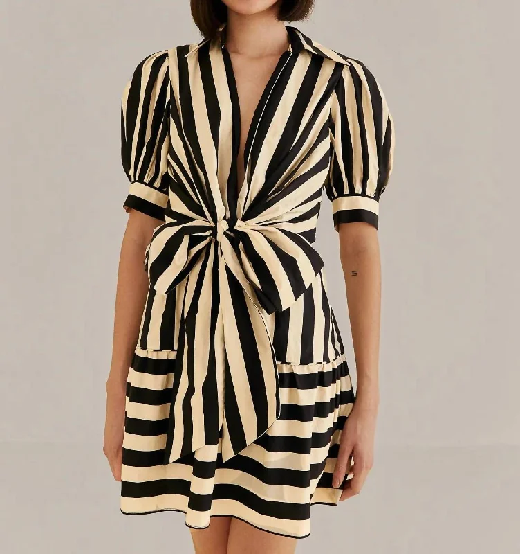 Maxi Women Dress with Floral Print for a Bohemian Vibe Maxi Women Dress with Floral Print for a Bohemian Vibe Short Sleeve Mini Dress In Mixed Stripes Black