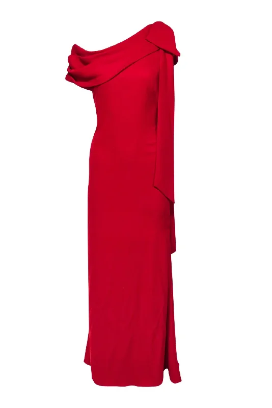 Wrap - Style Women Dress with Adjustable Fit for All Body Types Wrap - Style Women Dress with Adjustable Fit for All Body Types Tadashi Shoji - Red One-Shouldered Draped Gown w/ Bow Sz 10 Wrap - Style Women Dress with Adjustable Fit for All Body Types Wrap - Style Women Dress with Adjustable Fit for All Body Types Tadashi Shoji - Red One-Shouldered Draped Gown w/ Bow Sz 10