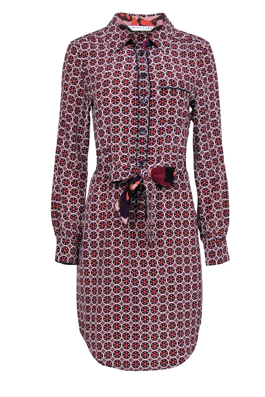 Mini Women Dress with a Short Hem for a Young and Trendy Style Mini Women Dress with a Short Hem for a Young and Trendy Style Trina Turk - Tan & Multicolored Geometric Print Belted Shirtdress Sz S