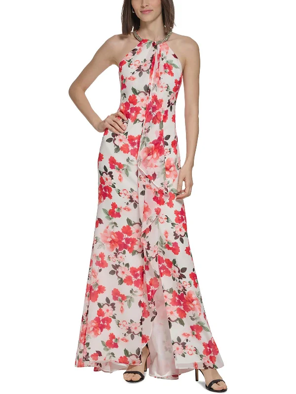Maxi Women Dress with Floral Print for a Bohemian Vibe Maxi Women Dress with Floral Print for a Bohemian Vibe Womens Halter Polyester Evening Dress