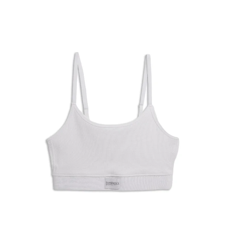 underwire sports bras for extra stability Organic Cotton Rib Low Cut Soft Bra - White
