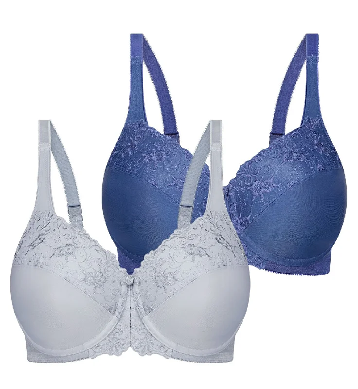 plunge bras for low cut tops EMBROIDERED MINIMISER TWIN PACK UNDERWIRED BRA
