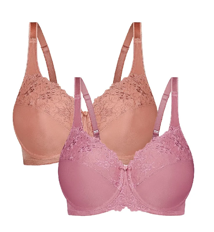 lace balconette bras for a luxurious feel EMBROIDERED MINIMISER TWIN PACK UNDERWIRED BRA