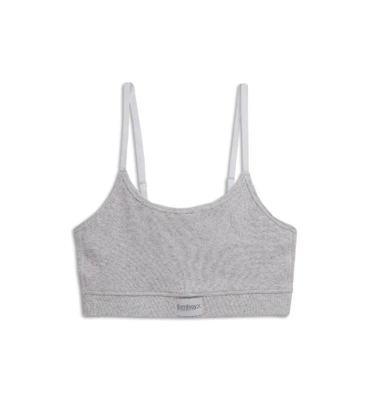 lace balconette bras for a luxurious feel Organic Cotton Rib Low Cut Soft Bra - Cloud Gray