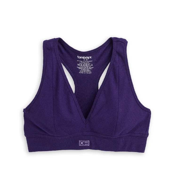 strapless bras for backless dresses Organic Cotton Rib Plunge Bra - Ghostly Grape