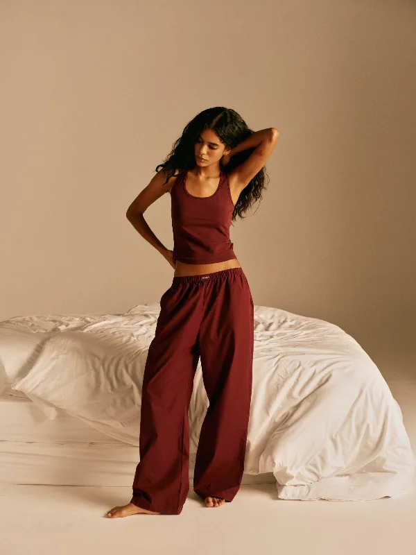 seamless women sport bra for smooth under clothes Cotton Pull On Pants - Burgundy