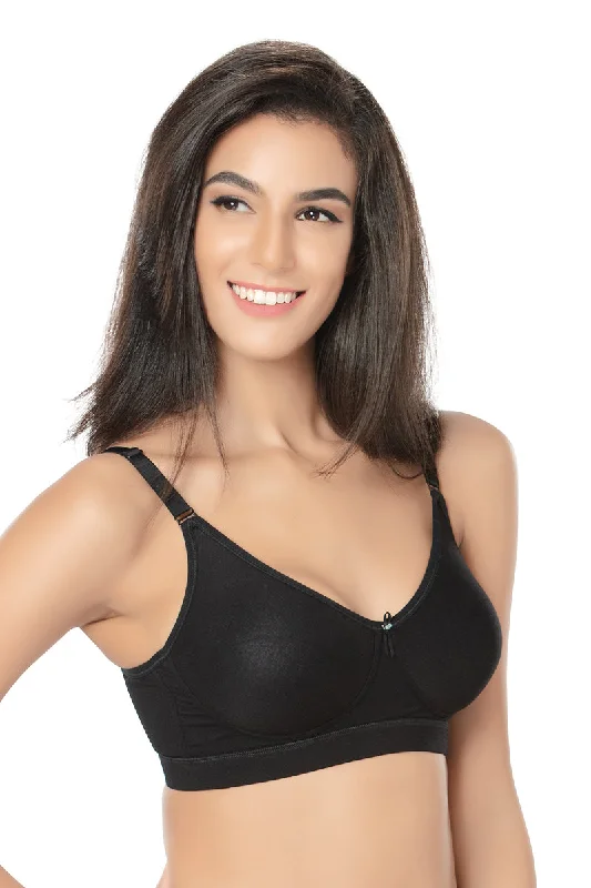 solid color women T Shirt Bras in bright hues 1235-Cotton Plain Bra-Black
