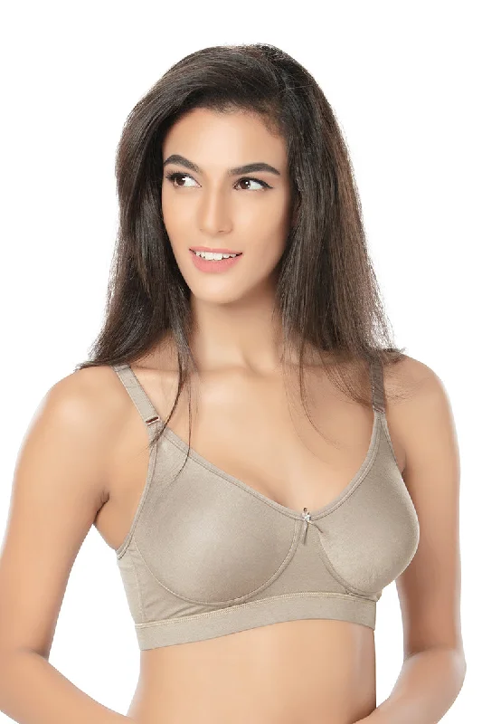matching women T Shirt Bras with workout sets 1235-Cotton Plain Bra-Dark Skin