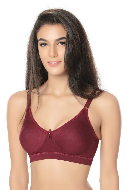affordable women T Shirt Bras for budget shoppers 1235-Cotton Plain Bra-Maroon