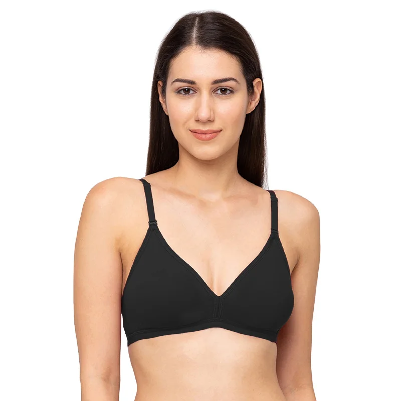 petite women T Shirt Bras for a flattering shape 1029-Cotton Basics Plain Non Padded Non Wired Bra Black