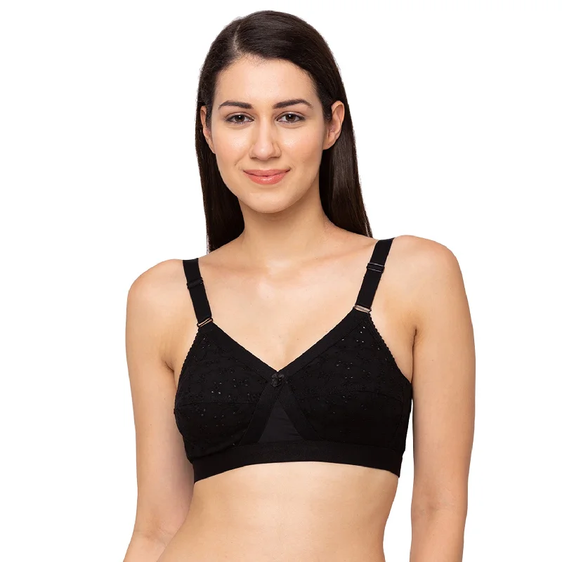 Underwire convertible sports wired bras for flexibility Karina-Cotton Plain Bra Black Underwire convertible sports wired bras for flexibility Karina-Cotton Plain Bra Black