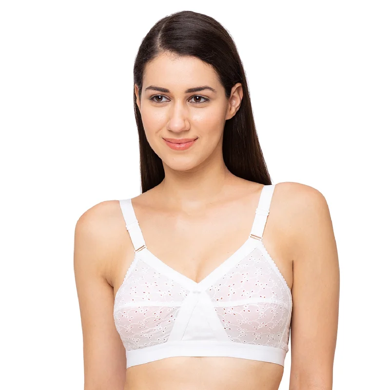 Underwire plunge wired bras for low - cut tops​ Karina-Cotton Plain Bra  White