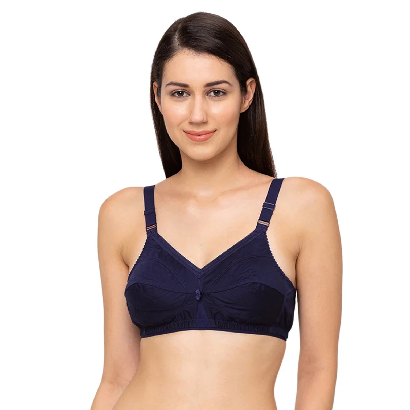 Front - closure underwire wired bras for easy on - off Matinee - Cotton Plain Bra Navy Blue Front - closure underwire wired bras for easy on - off Matinee - Cotton Plain Bra Navy Blue