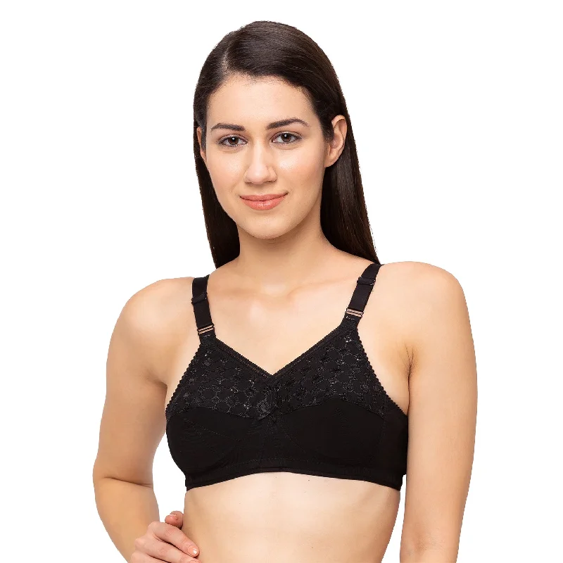 Satin underwire wired bras for a luxurious feel​ Nari - Cotton Plain Bra Black