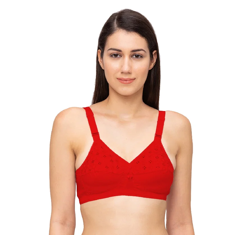 Underwire plus - size sports wired bras for larger busts Nari - Cotton Plain Bra Red Underwire plus - size sports wired bras for larger busts Nari - Cotton Plain Bra Red