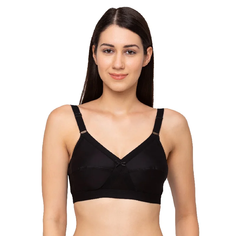 Lace - trimmed underwire wired bras for a feminine touch Silka - Cotton Plain Bra Black Lace - trimmed underwire wired bras for a feminine touch Silka - Cotton Plain Bra Black