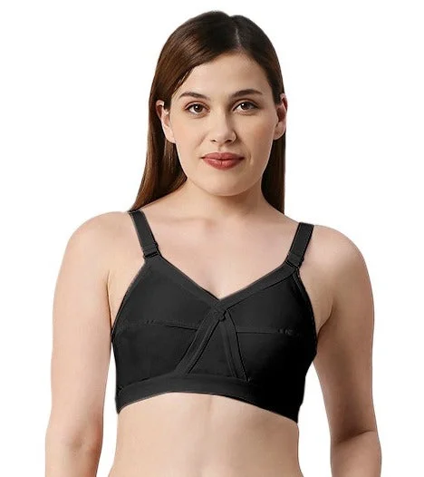 Underwire plus - size sports wired bras for larger busts Stefi-Cotton Plain Bra Black Underwire plus - size sports wired bras for larger busts Stefi-Cotton Plain Bra Black