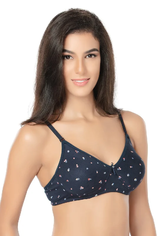 front closure women T Shirt Bras for easy on and off 1030-11 -Cotton Printed Bra-Navy Blue front closure women T Shirt Bras for easy on and off 1030-11 -Cotton Printed Bra-Navy Blue