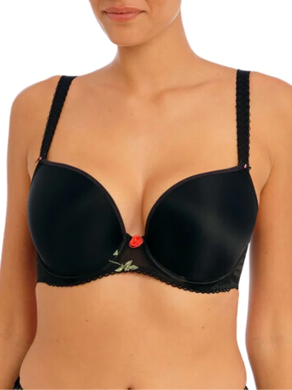 long line women T Shirt Bras for extra coverage Rose Blossom Moulded Plunge T-Shirt Bra - Black long line women T Shirt Bras for extra coverage Rose Blossom Moulded Plunge T-Shirt Bra - Black
