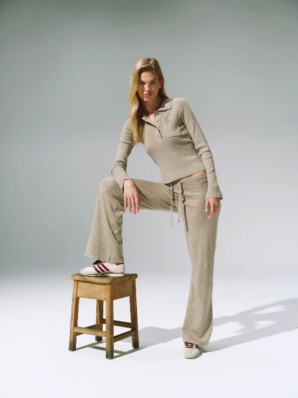 travel women sport bra for easy packing Knit Straight Leg Trousers - Sand