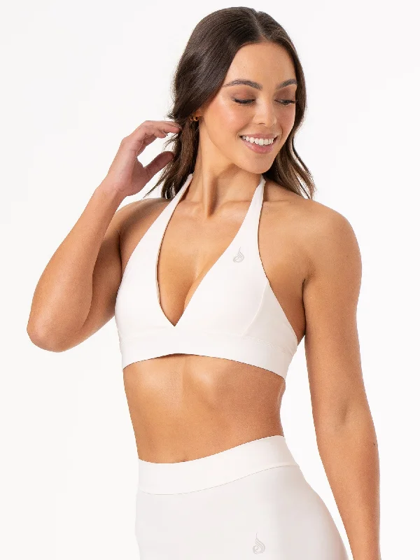 anti - chafing women sport bra for comfort during exercise NKD Halter Bra - Ivory