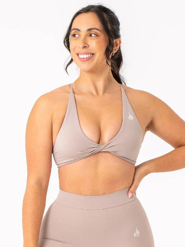 printed women sport bra with geometric patterns NKD Twist Sports Bra - Taupe