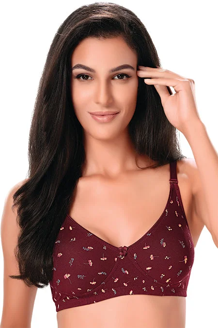 front closure women T Shirt Bras for easy on and off Simran-1-Non Padded Non Wired Cotton Solid Bra-Marron