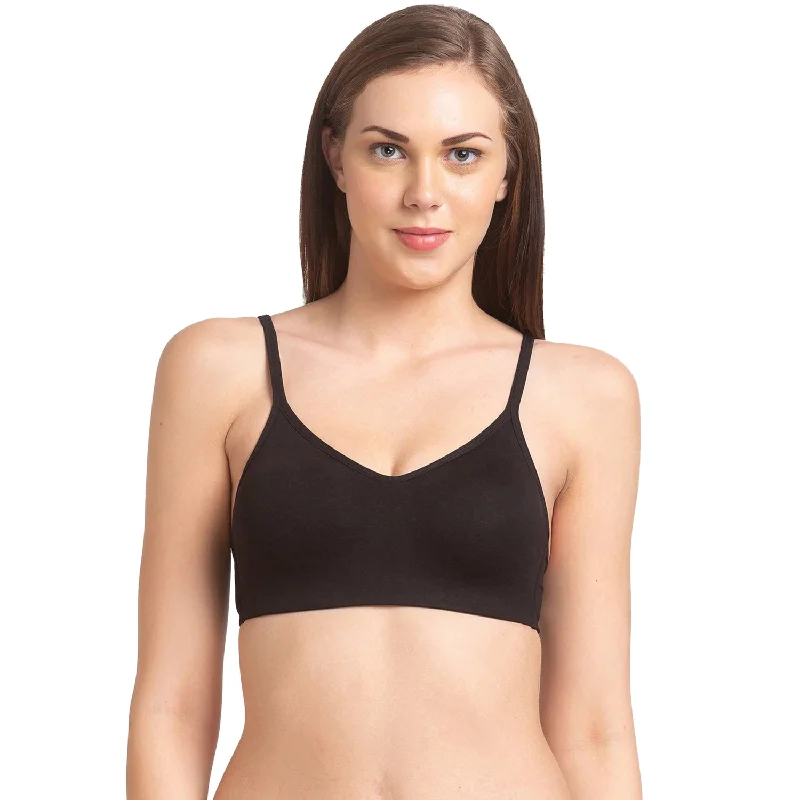 Nursing underwire wired bras for breastfeeding moms​ JS 63-Non Padded Solid Sports Bra  Black