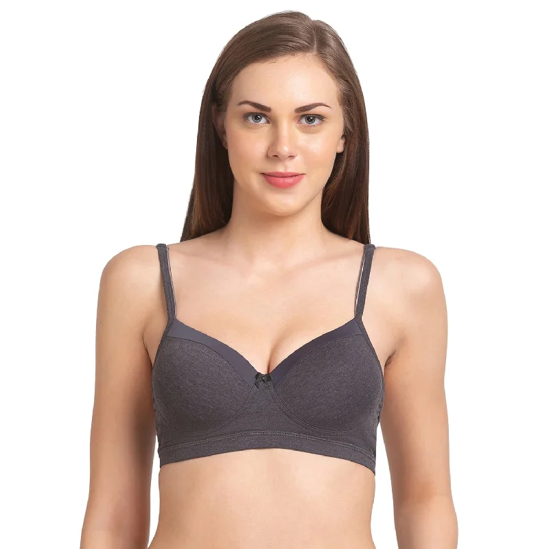 hypoallergenic women T Shirt Bras for sensitive skin Candy-Padded Solid Cotton Blend Bra Candy Melange Black