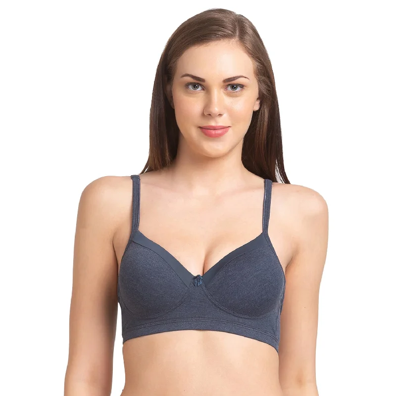 breathable women T Shirt Bras in hot weather Candy-Padded Solid Cotton Blend Bra Melange Navy Blue