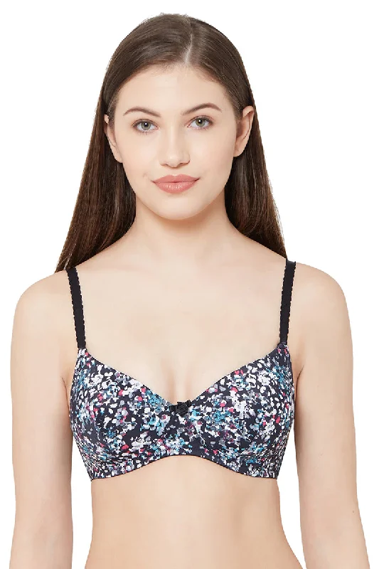 Underwire push - up wired bras for enhanced cleavage 6401-Printed Polymide Padded T-shirt Bra Black Underwire push - up wired bras for enhanced cleavage 6401-Printed Polymide Padded T-shirt Bra Black