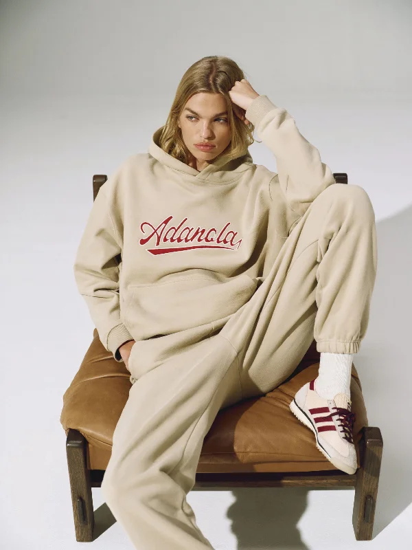 underwire women sport bra for enhanced shaping Script Oversized Hoodie - Sand/Vintage Red